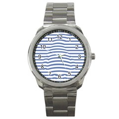 Animals Illusion Penguin Line Blue White Sport Metal Watch by Mariart