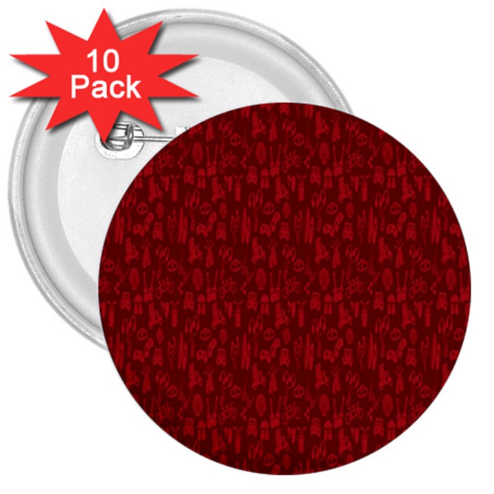 Bicycle Guitar Casual Car Red 3  Buttons (10 pack) 