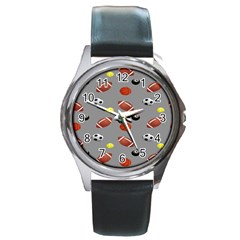 Balltiled Grey Ball Tennis Football Basketball Billiards Round Metal Watch by Mariart