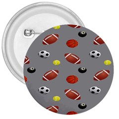 Balltiled Grey Ball Tennis Football Basketball Billiards 3  Buttons by Mariart