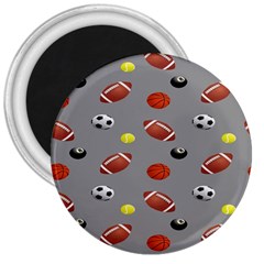 Balltiled Grey Ball Tennis Football Basketball Billiards 3  Magnets by Mariart