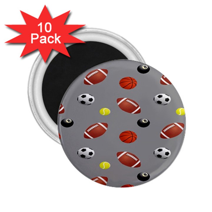 Balltiled Grey Ball Tennis Football Basketball Billiards 2.25  Magnets (10 pack) 