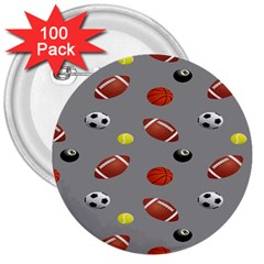 Balltiled Grey Ball Tennis Football Basketball Billiards 3  Buttons (100 Pack)  by Mariart