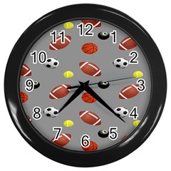 Balltiled Grey Ball Tennis Football Basketball Billiards Wall Clocks (black) by Mariart