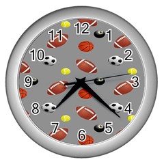 Balltiled Grey Ball Tennis Football Basketball Billiards Wall Clocks (silver)  by Mariart