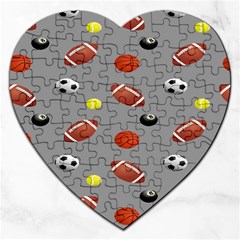 Balltiled Grey Ball Tennis Football Basketball Billiards Jigsaw Puzzle (heart) by Mariart