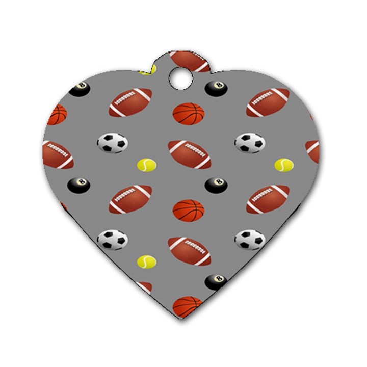 Balltiled Grey Ball Tennis Football Basketball Billiards Dog Tag Heart (One Side)