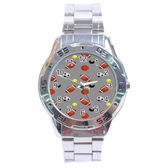 Balltiled Grey Ball Tennis Football Basketball Billiards Stainless Steel Analogue Watch by Mariart