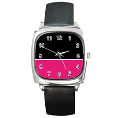 Black Pink Line White Square Metal Watch by Mariart