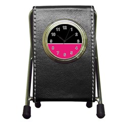 Black Pink Line White Pen Holder Desk Clocks by Mariart