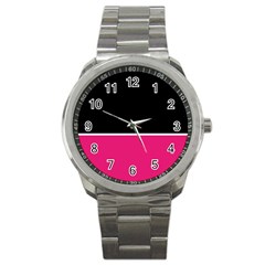 Black Pink Line White Sport Metal Watch by Mariart