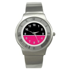 Black Pink Line White Stainless Steel Watch by Mariart