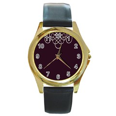 Black Cherry Scrolls Purple Round Gold Metal Watch