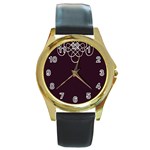 Black Cherry Scrolls Purple Round Gold Metal Watch Front