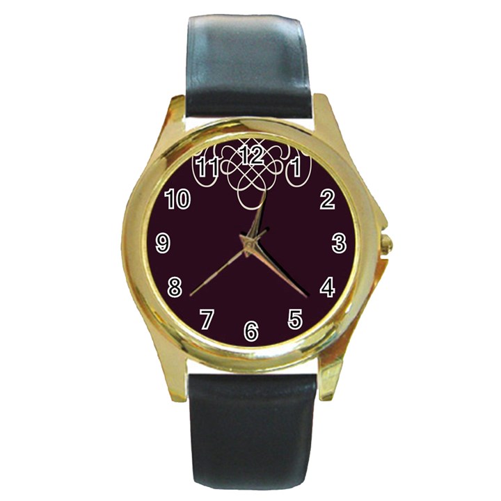 Black Cherry Scrolls Purple Round Gold Metal Watch