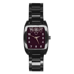 Black Cherry Scrolls Purple Stainless Steel Barrel Watch by Mariart