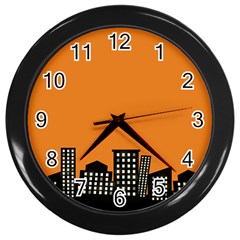 City Building Orange Wall Clocks (black) by Mariart