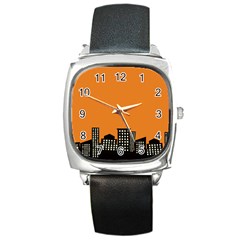 City Building Orange Square Metal Watch by Mariart