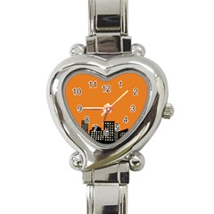 City Building Orange Heart Italian Charm Watch