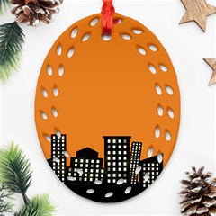 City Building Orange Ornament (oval Filigree) by Mariart