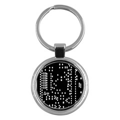 Circle Plaid Black White Key Chains (round)  by Mariart