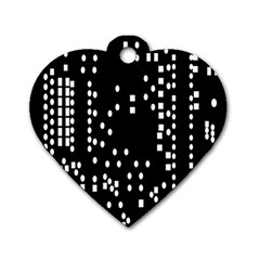 Circle Plaid Black White Dog Tag Heart (one Side) by Mariart