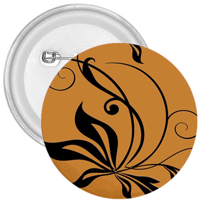 Black Brown Floral Symbol 3  Buttons