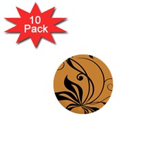 Black Brown Floral Symbol 1  Mini Buttons (10 Pack)  by Mariart