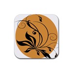 Black Brown Floral Symbol Rubber Coaster (Square)  Front