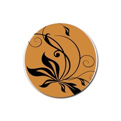 Black Brown Floral Symbol Rubber Round Coaster (4 Pack) 