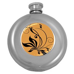 Black Brown Floral Symbol Round Hip Flask (5 Oz) by Mariart