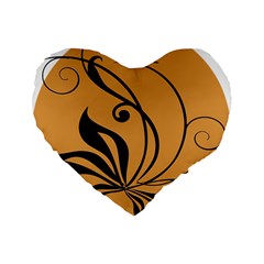 Black Brown Floral Symbol Standard 16  Premium Heart Shape Cushions by Mariart