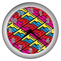 Color Red Yellow Blue Graffiti Wall Clocks (silver)  by Mariart