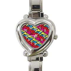 Color Red Yellow Blue Graffiti Heart Italian Charm Watch by Mariart