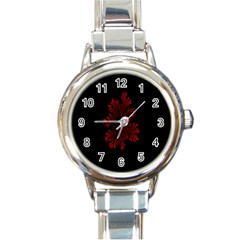 Dendron Diffusion Aggregation Flower Floral Leaf Red Black Round Italian Charm Watch by Mariart