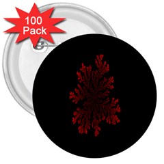 Dendron Diffusion Aggregation Flower Floral Leaf Red Black 3  Buttons (100 Pack)  by Mariart