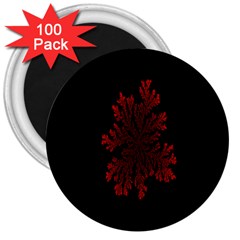 Dendron Diffusion Aggregation Flower Floral Leaf Red Black 3  Magnets (100 Pack)