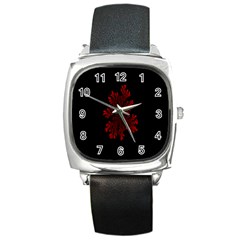 Dendron Diffusion Aggregation Flower Floral Leaf Red Black Square Metal Watch by Mariart