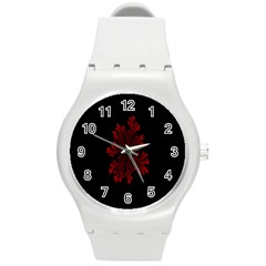 Dendron Diffusion Aggregation Flower Floral Leaf Red Black Round Plastic Sport Watch (m) by Mariart