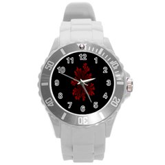 Dendron Diffusion Aggregation Flower Floral Leaf Red Black Round Plastic Sport Watch (l) by Mariart