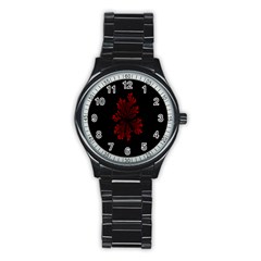 Dendron Diffusion Aggregation Flower Floral Leaf Red Black Stainless Steel Round Watch by Mariart