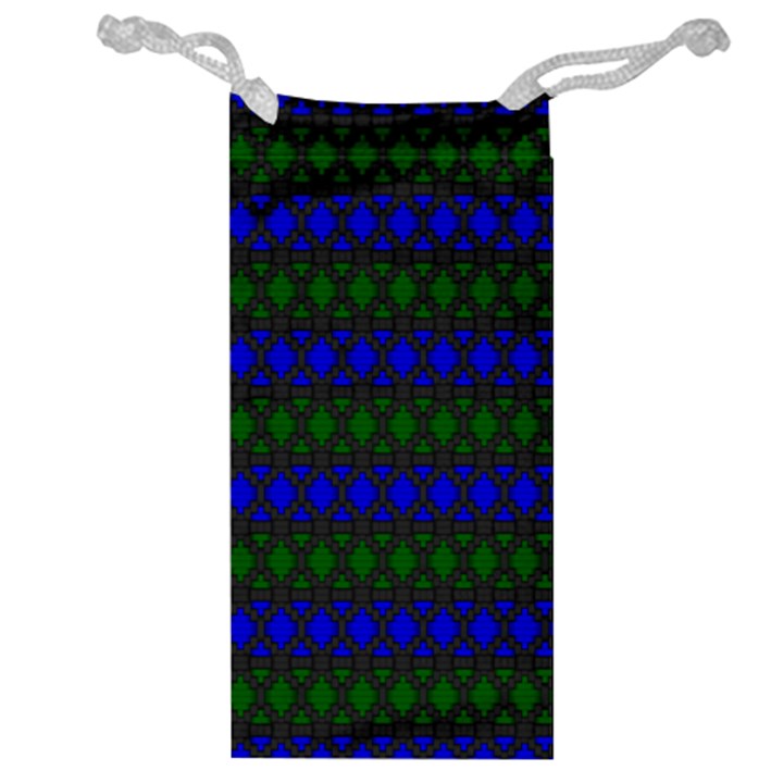 Diamond Alt Blue Green Woven Fabric Jewelry Bag