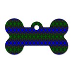 Diamond Alt Blue Green Woven Fabric Dog Tag Bone (One Side) Front