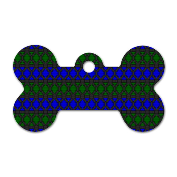 Diamond Alt Blue Green Woven Fabric Dog Tag Bone (One Side)