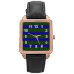 Diamond Alt Blue Green Woven Fabric Rose Gold Leather Watch  Front