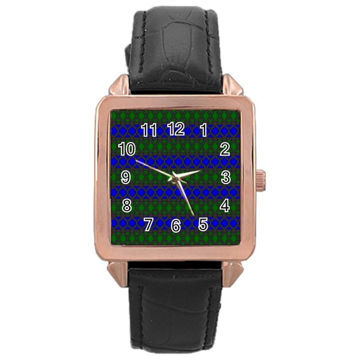 Diamond Alt Blue Green Woven Fabric Rose Gold Leather Watch 