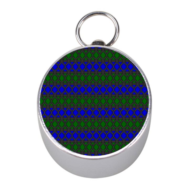 Diamond Alt Blue Green Woven Fabric Mini Silver Compasses