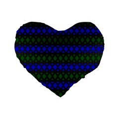 Diamond Alt Blue Green Woven Fabric Standard 16  Premium Flano Heart Shape Cushions by Mariart