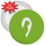 Dog Green White Animals 3  Buttons (10 pack)  Front