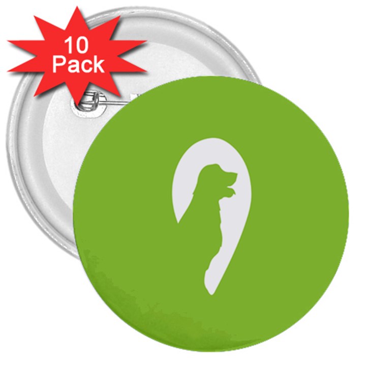 Dog Green White Animals 3  Buttons (10 pack) 